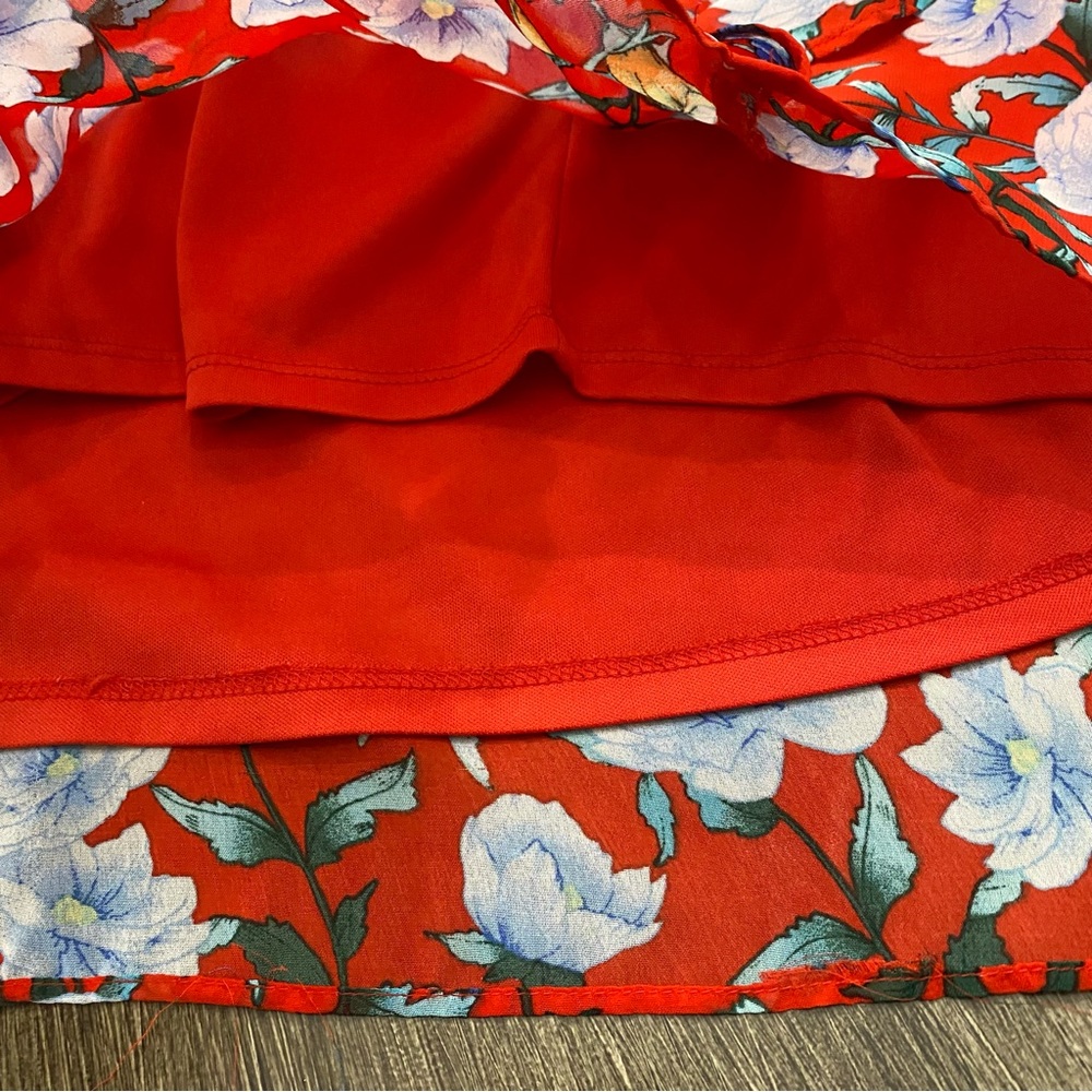 Floral Ruffle Print Pullover Blouse Red - Picture 5 of 12